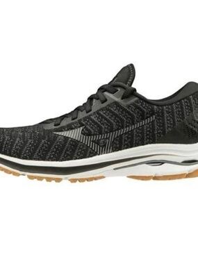 Describe the Mizuno Wave Rider 24 Waveknit Running Black-Dark Shadow